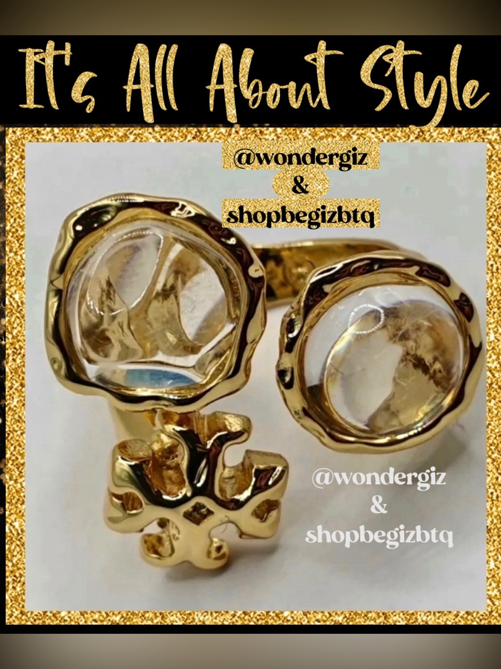 🔥🔥Tory Burch Authentic Roxanne Semiprecious Clear Stones Statement Ring Size 7